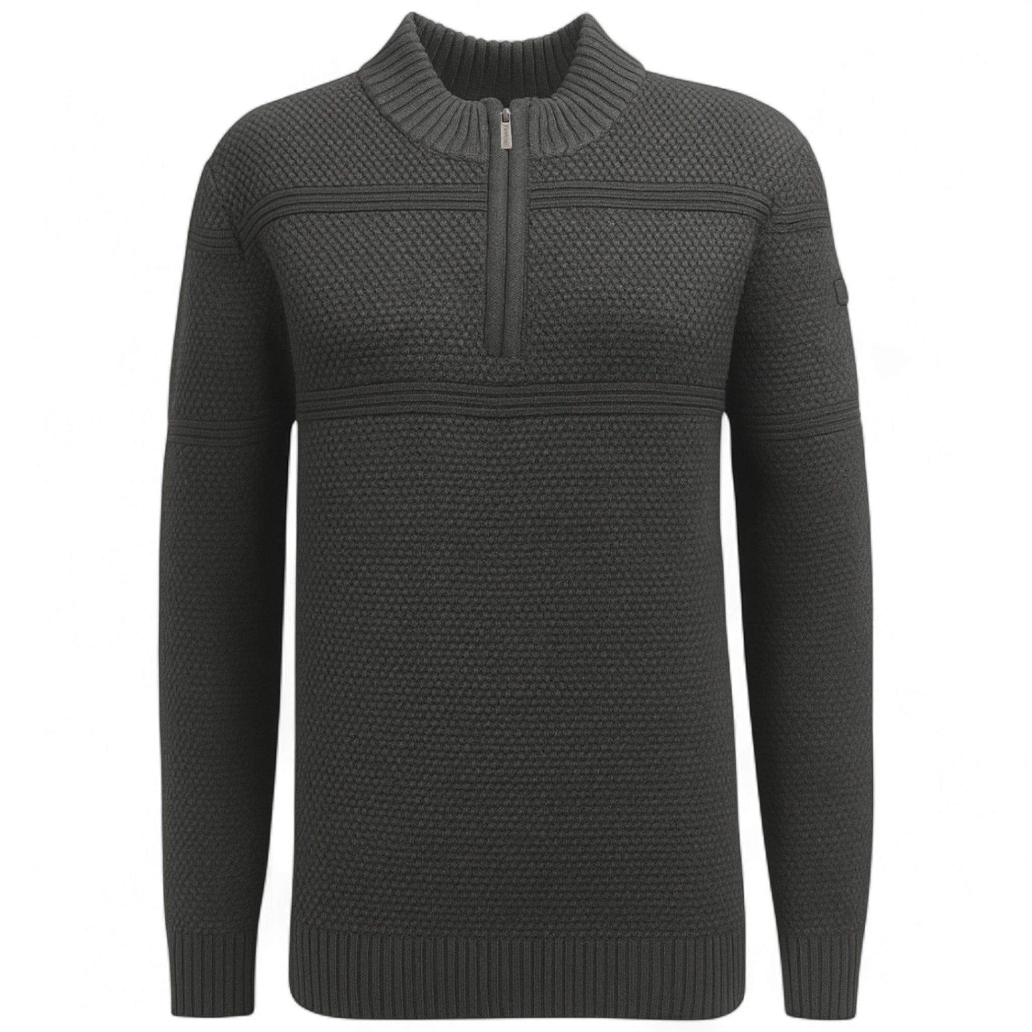 Firetrap men’s ¼ zip jumper in charcoal grey – textured knit funnel neck sweater